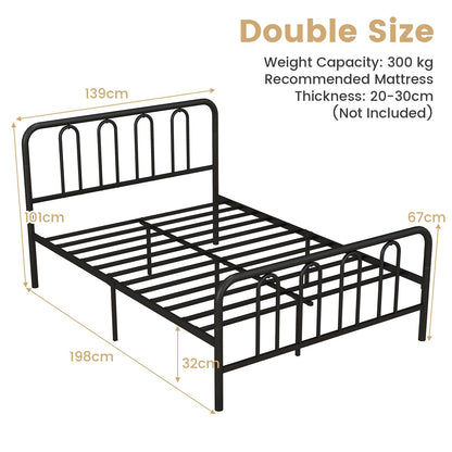 Double/King Size Metal Bed Frame, 4FT6/5FT Platform Bed Frame with Headboard, Footboard and 32cm Underbed Storage