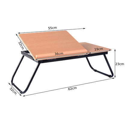 Folding Laptop Bed Table, Adjustable Lap Standing Desk Breakfast Bed Tray with 4-Angle Tilting Top