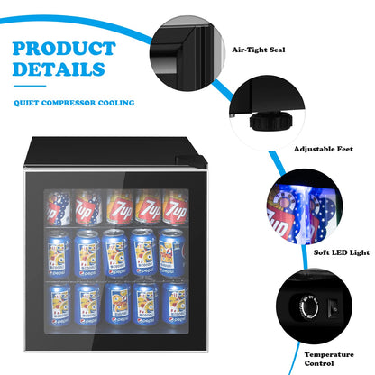 GiantexUK Mini Fridge, 46L Quiet Frost Free Beverage Cooler with LED Light, Adjustable Removable Shelves & Glass Door