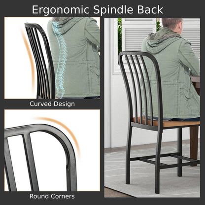 GiantexUK Dining Chairs Set of 2/4, Metal Frame Kitchen Chairs with Spindle Backrest, Footrests & Non-Slip Foot Pads