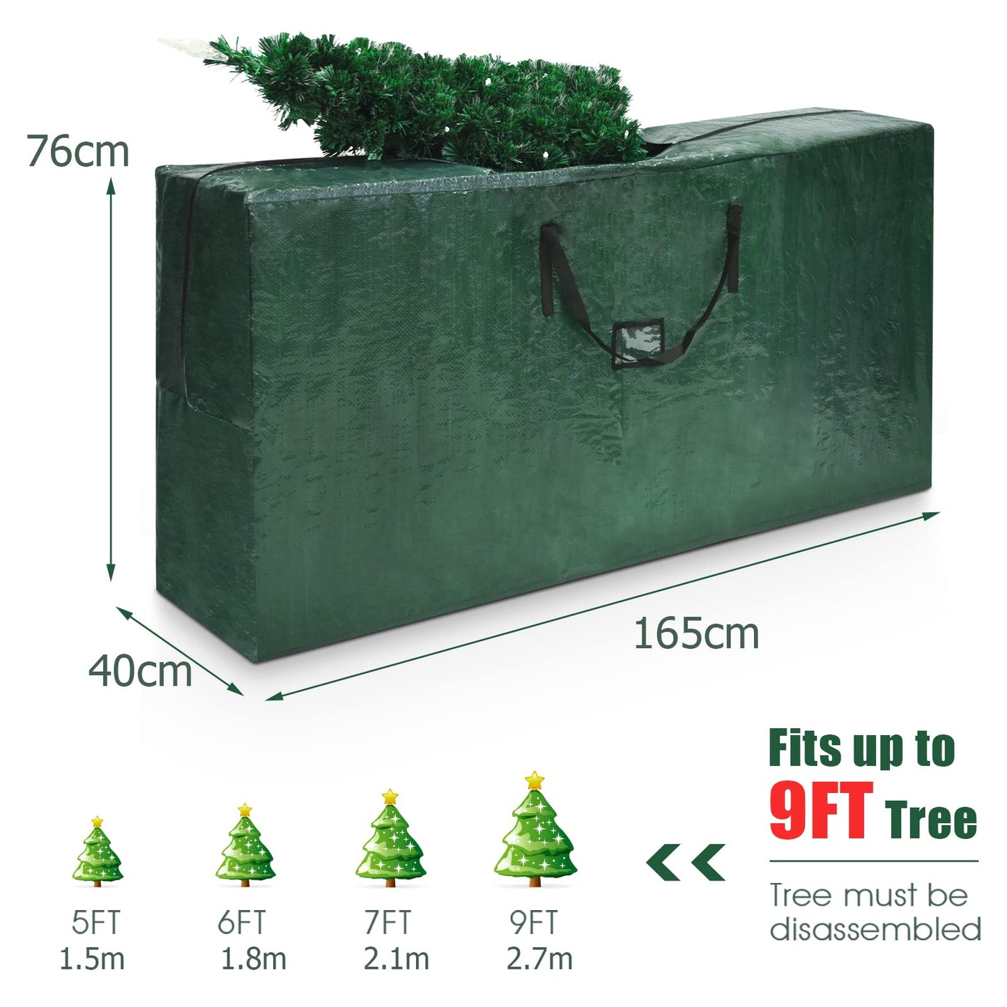 9FT Christmas Tree Storage Bag, Large Waterproof Xmas Decoration Cover Bags with Zip and Handles, Green