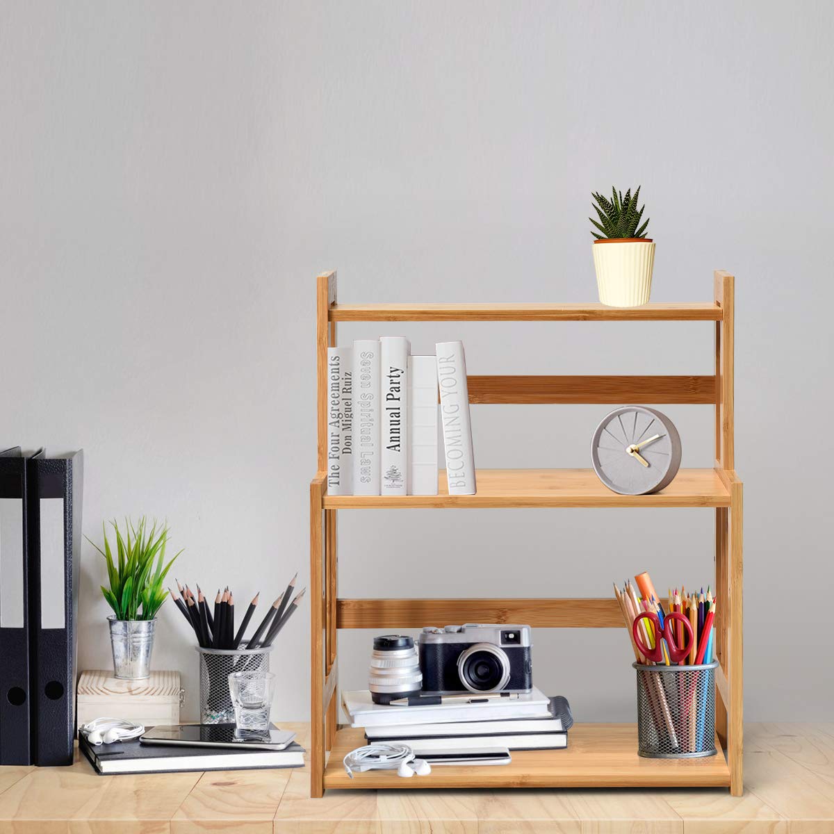 GiantexUK 3-Tier Spice Rack, Bamboo Kitchen Countertop Storage Organizer with Adjustable Shelf