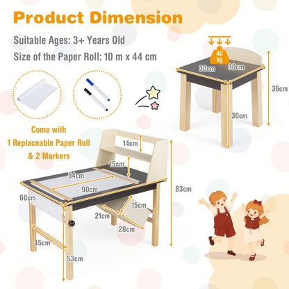 Kids Art Table and Chairs Set, Wooden Toddler Craft Desk with 2-Tier Open Shelf and 2 Storage Bins