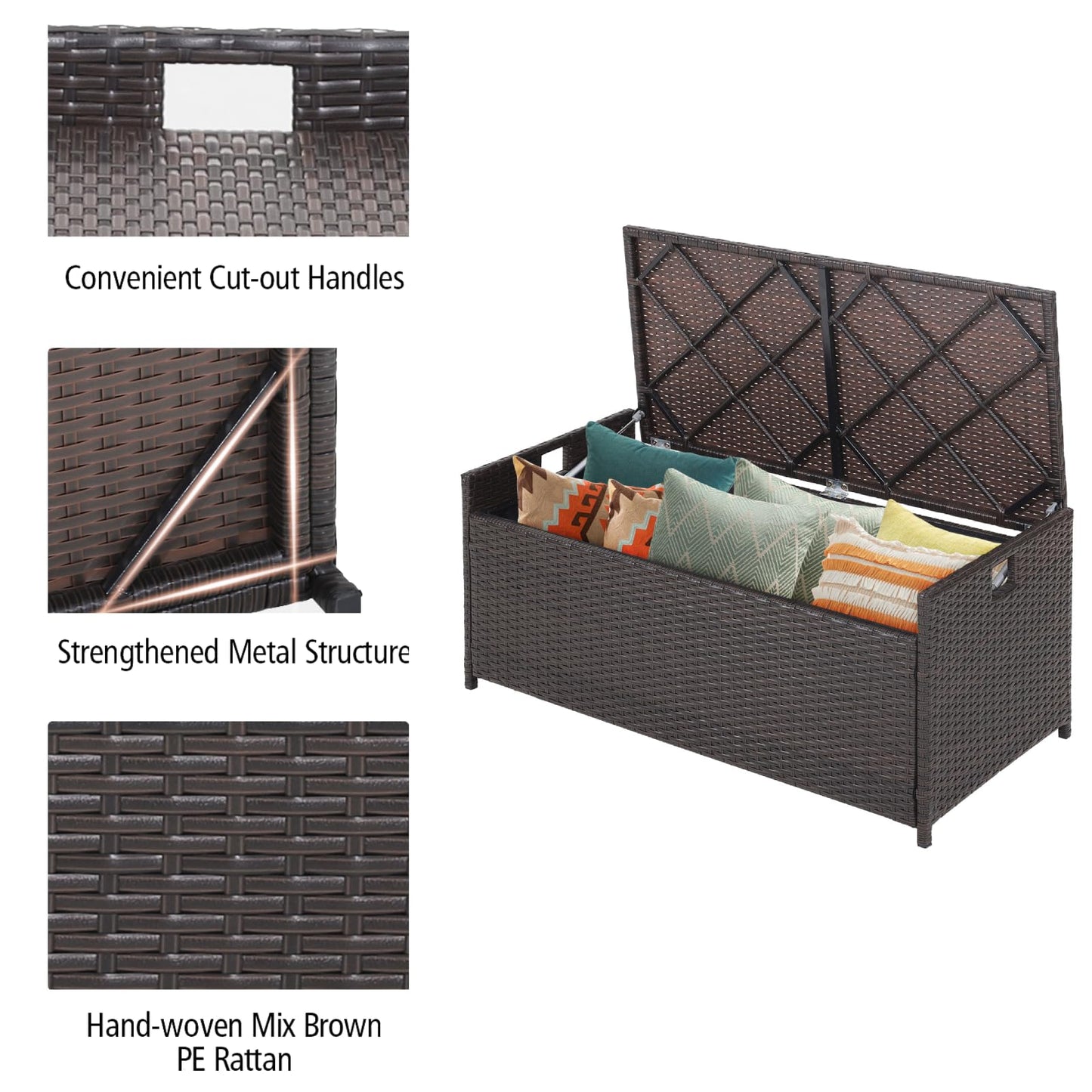 GiantexUK 128L Garden Storage Box, Weatherproof Rattan Deck Box with Seat Cushion