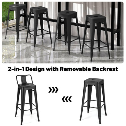 GiantexUK Metal Bar Stools Set of 4, Stackable Kitchen Chairs with Low Backrest,42 x 42 x 92cm