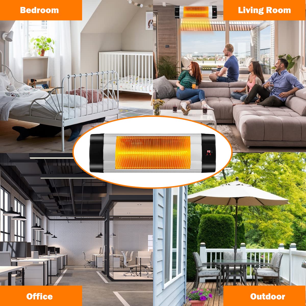 GiantexUK Wall-Mounted Patio Infrared Heater, 3 Modes Electric Warmer with LED Display, Remote Control and 24-Hour Timer