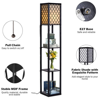 GiantexUK Floor Lamp with Shelves, 3 Layers Tall Standing Light (with Grid Patterns)