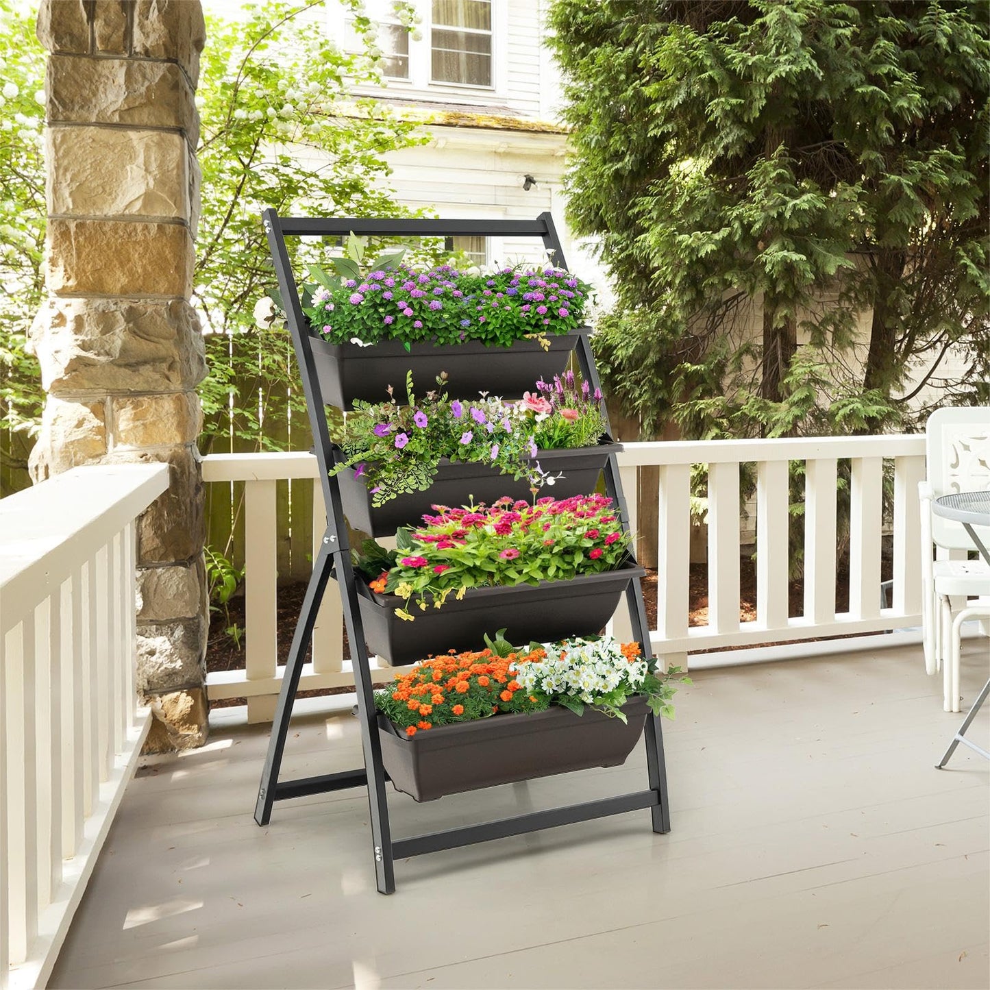 GiantexUK Raised Garden Bed, 4 Tier Vertical Ladder Planter with Removable Trays and Drainage Holes