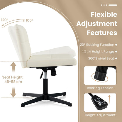 Armless Office Chair, PU Leather Upholstered Cross Legged Computer Desk Chair