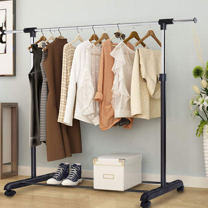 GiantexUK Single Clothes Rails, Adjustable Metal Garment Rack with Wheels and Storage Shelf