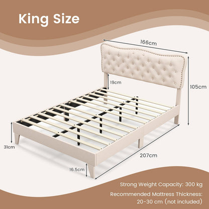 4FT6/5FT King Size Bed Frame with Headboard, Slatted Storage Bed Base with Under Storage Space