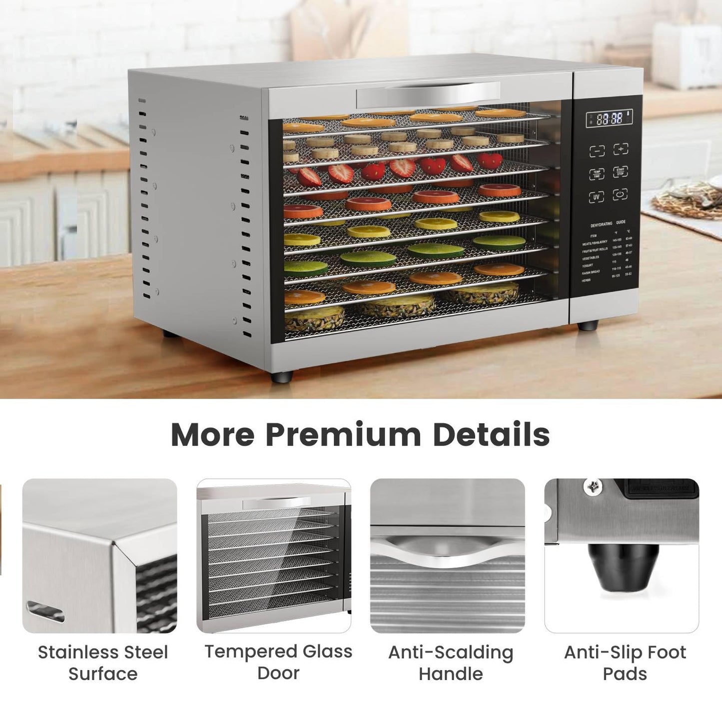 GiantexUK 8 Trays Food Dehydrator, Stainless Steel Fruit Dryer Machine with Detachable Mesh Trays, 30°C-70°C Temperature Control