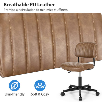 PU Leather Office Chair, Ergonomic Swivel Computer Desk Chair with Wheels