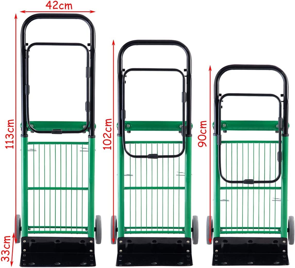 GiantexUK Folding Hand Truck, Adjustable Heavy Duty Sack Truck Platform Trolley with 4 Wheels