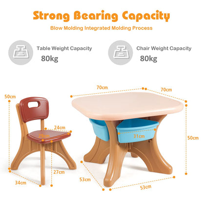 Kids Table and Chairs Set, Children Activity Art Table and 2 Chairs Set with Detachable Storage Bins