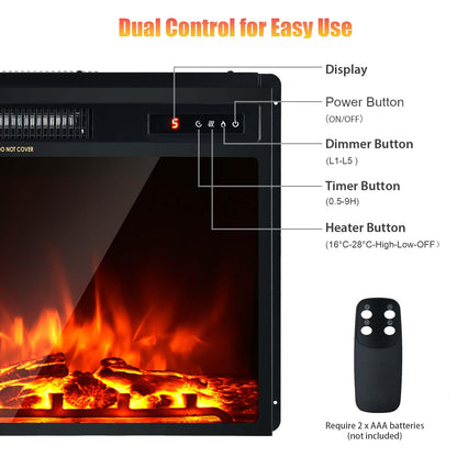 GiantexUK 19” Recessed Electric Fireplace, Recessed Wall Mounted Freestand Fire Heater with LED Flame Color, 5 Brightness, Remote Control