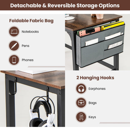 Rolling Computer Desk, 120cm Metal Frame Writing Desk with Wheels, Foldable Storage Bag & Earphone Hooks