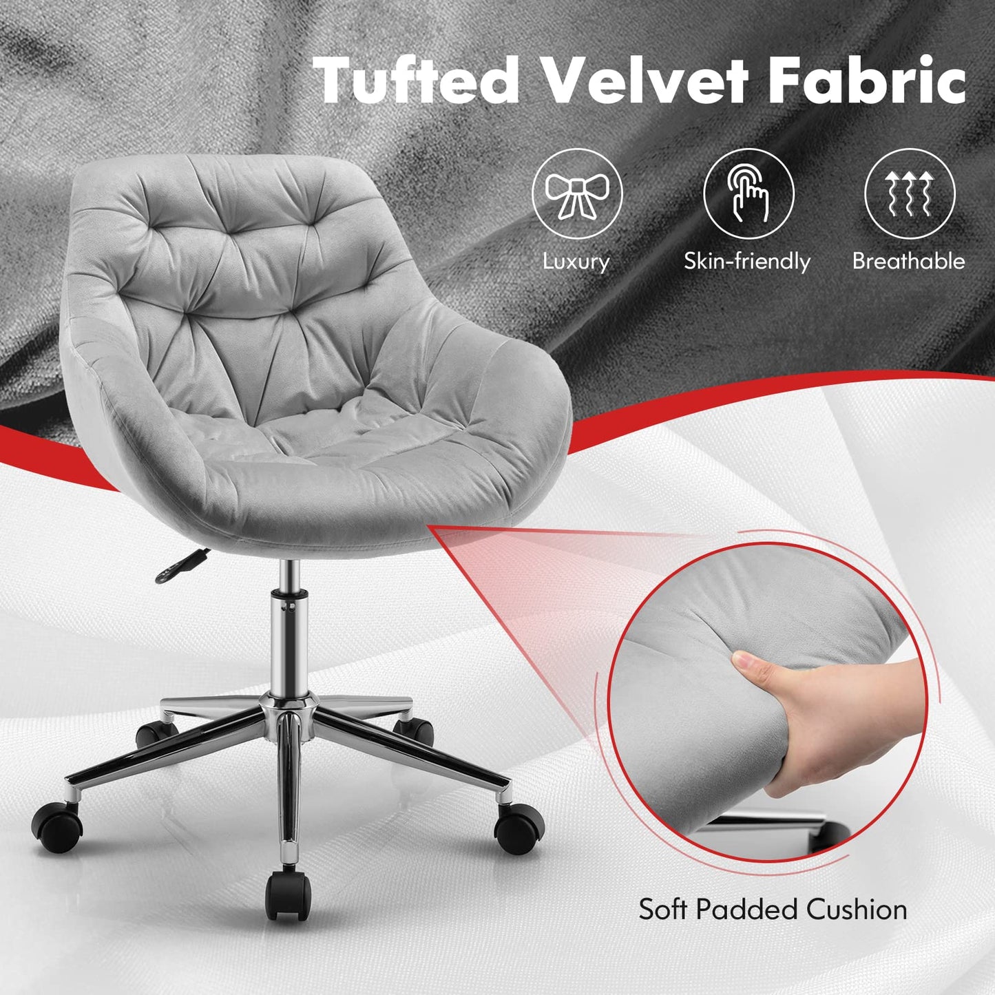 Velvet Office Chair, Ergonomic Computer Chair Swivel Desk Chair