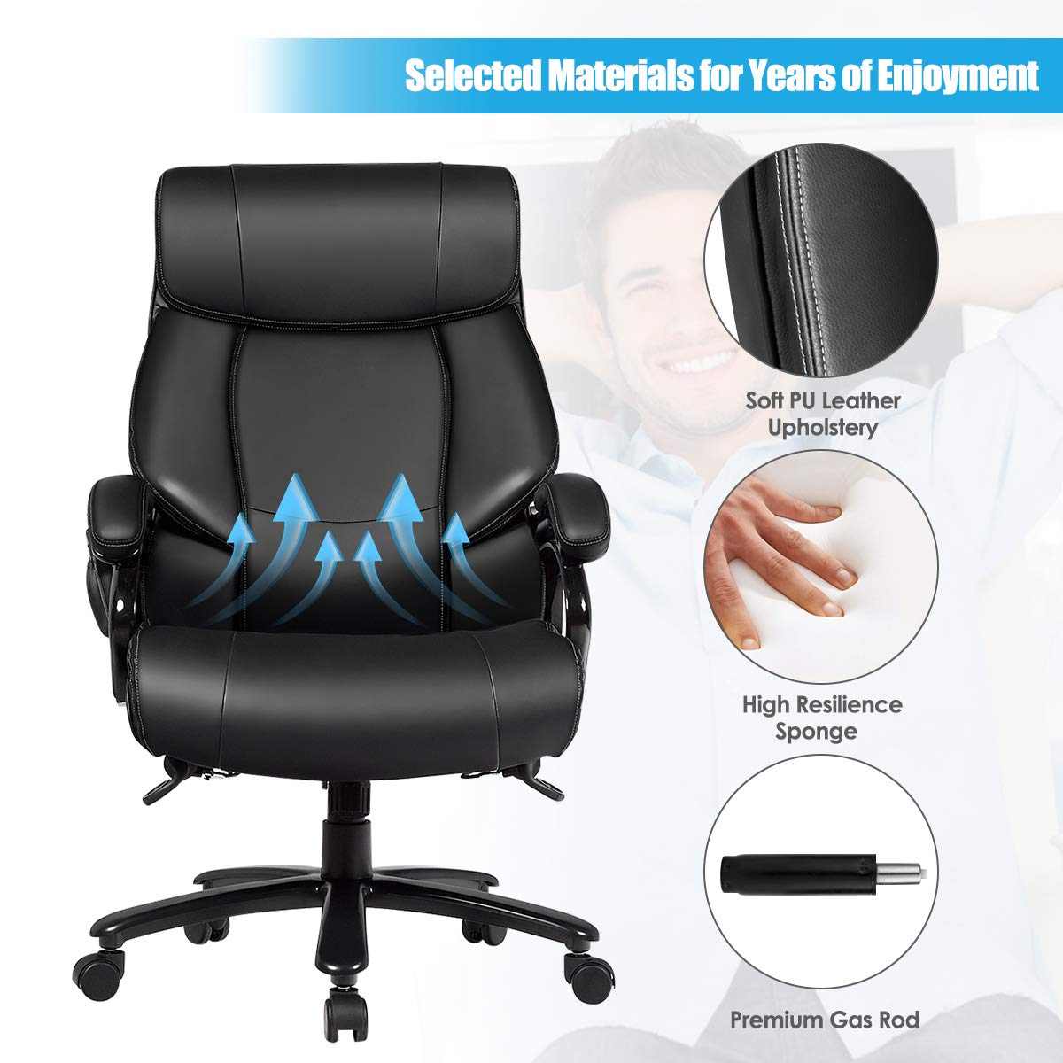 PU Leather Massage Office Chair, 400LBS Big and Tall Ergonomic Computer Chair with 5 Modes Massage Function