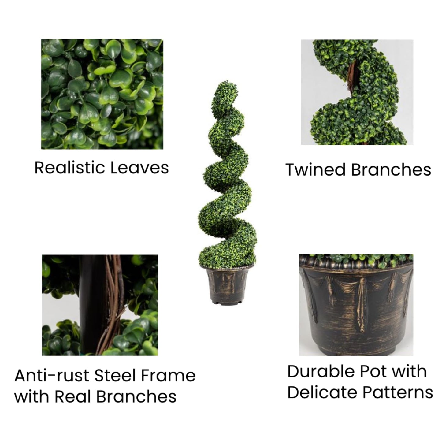 GiantexUK 120cm Artificial Spiral Boxwood Tree, Fake Topiary Trees in Cement-Filled Pot (30 x 30 x 120cm)