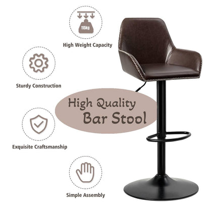 GiantexUK Bar Stools Set of 1/2, PU Leather Swivel Height Adjustable Barstools with Backrest, Armrest, Gas Lift & Footrest