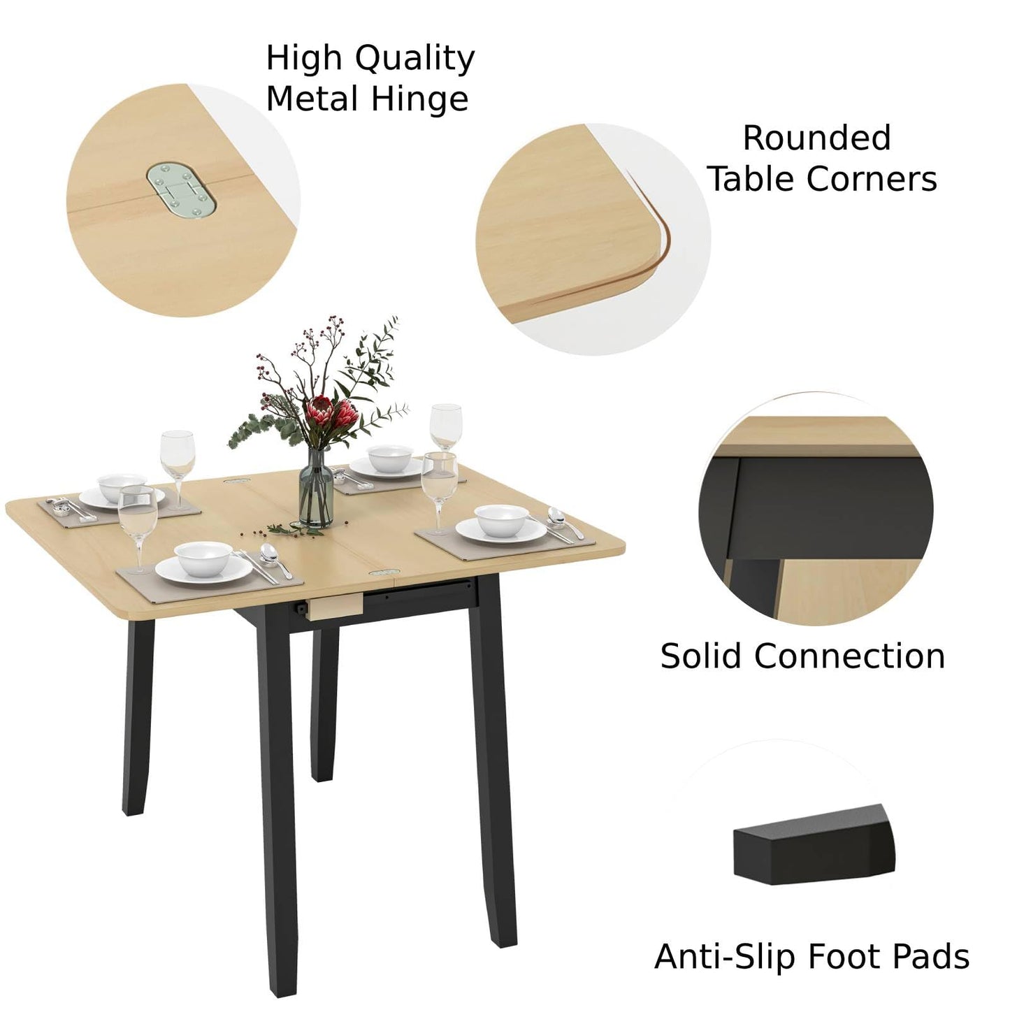 GiantexUK Dining Table, Rectangle Kitchen Table with Foldable Tabletop