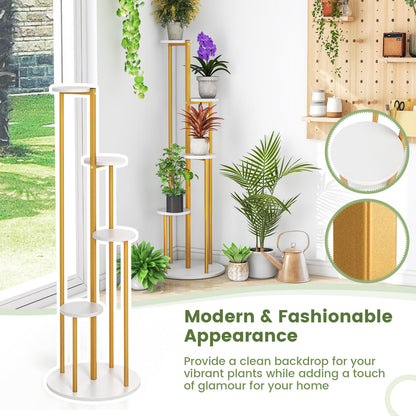 Tall Plant Stand, 5 Tiers Flower Rack with Foot Pads, Metal Display Pot Shelf Holder for Balcony Living Room Yard