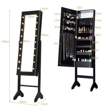 Jewellery Cabinet, LED Light Jewellery Standing Mirror Lockable Armoire