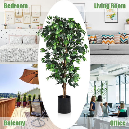 GiantexUK 6FT Artificial Ficus Tree, Tall Fake Plant with Lifelike Leaves & Plastic Pot