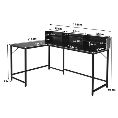 L-Shaped Computer Desk, Industrial Large Corner Desk Writing Study Table with Hutch