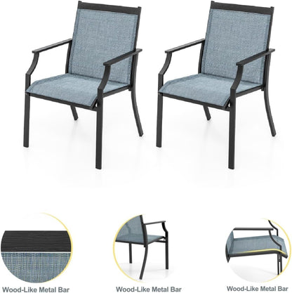 GiantexUK 2 PCS Patio Dining Chairs, Large Outdoor Chairs with Breathable Seat (61 x 68 x 90cm)