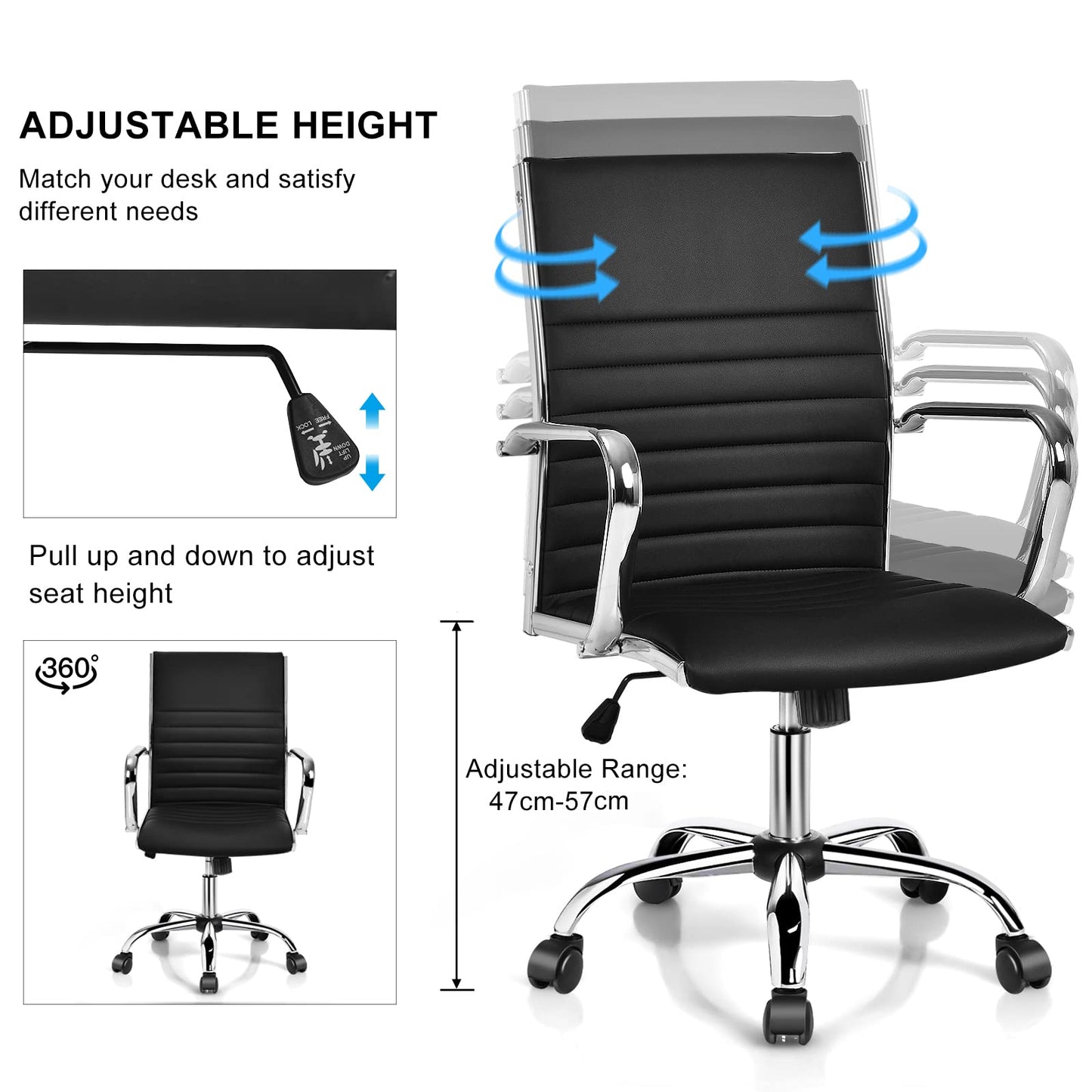 Executive Office Chair, Ergonomic High Back PU Leather Swivel Computer Desk Chair with Chrome Arms