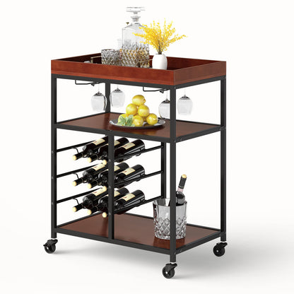 GiantexUK Kitchen Serving Cart, 3 Tier Rolling Cart Trolley with Wine Rack and Handle (3 Tiers Wine Rack, 71 x 45 x 93cm)