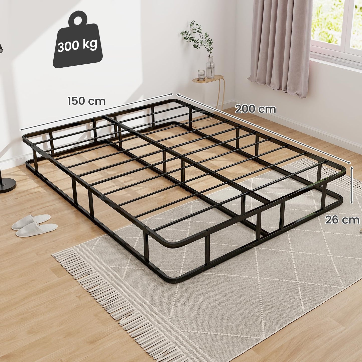 26cm Metal Platform Bed Frame, 5FT King Size Slat Support Mattress Foundation with Under-bed Storage