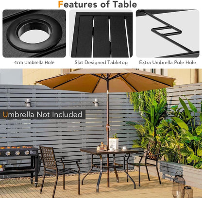 GiantexUK 5PCS Patio Dining Set, Outdoor Stackable Chair Table Set with Umbrella Hole