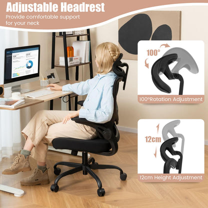 Mesh Office Chair, Ergonomic High Back Swivel Computer Desk Chair with Lumbar Support (71 x 71 x 117-127cm)