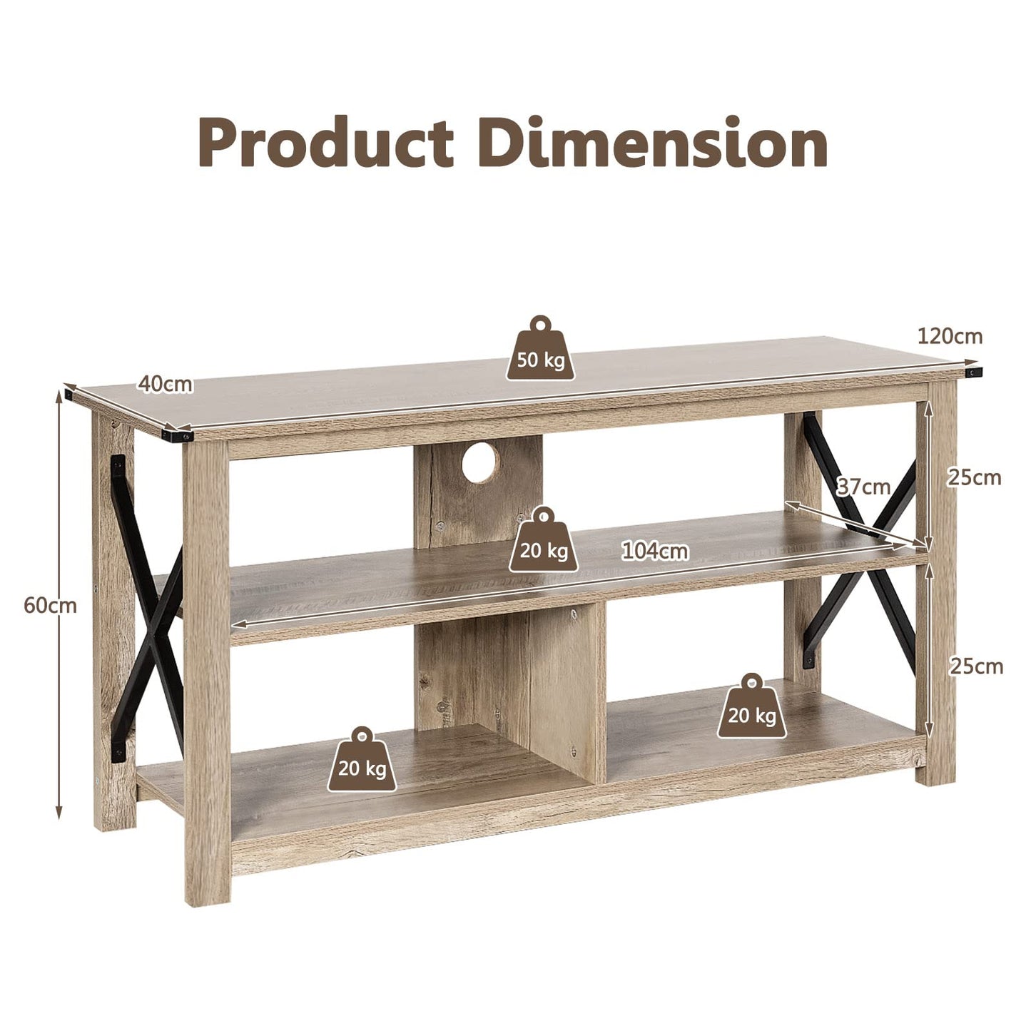 TV Stand for TVs up to 55", Industrial Wooden TV Cabinet Media Entertainment Center with Storage Shelves (Grey Wash)