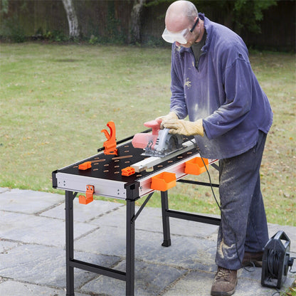 GiantexUK Folding Workbench, 450KG Heavy Duty Work Table with 2 Quick Clamps