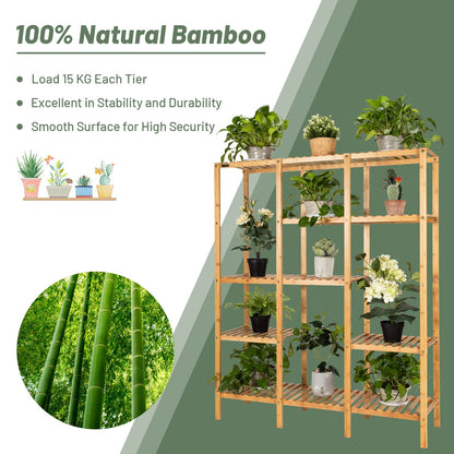 GiantexUK Bamboo Plant Stand, 4/5-Tier 9/12 Potted Plant Shelf Display Holder