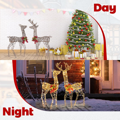 2-Piece Reindeer Family Set, Light Up Garden Christmas Figure Decorations with LED Lights