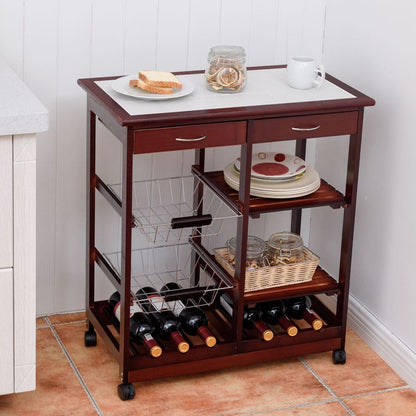 GiantexUK Kitchen Storage Trolley on Wheels, Kitchen Island Cart with Insulated Tile Plate