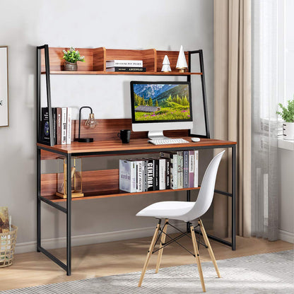 Computer Desk with Storage Bookshelf, 2-in-1 Workstation PC Laptop Table