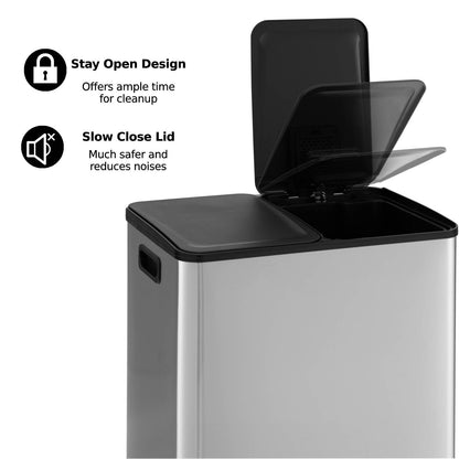 GiantexUK 2x30L Kitchen Pedal Bin, Stainless Steel Recycling Rubbish Can with Detachable Inner Buckets