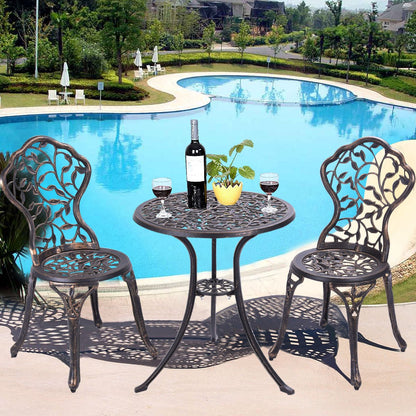 GiantexUK 3 Pieces Patio Bistro Set, Cast Aluminum Round Garden Table and Chairs Set