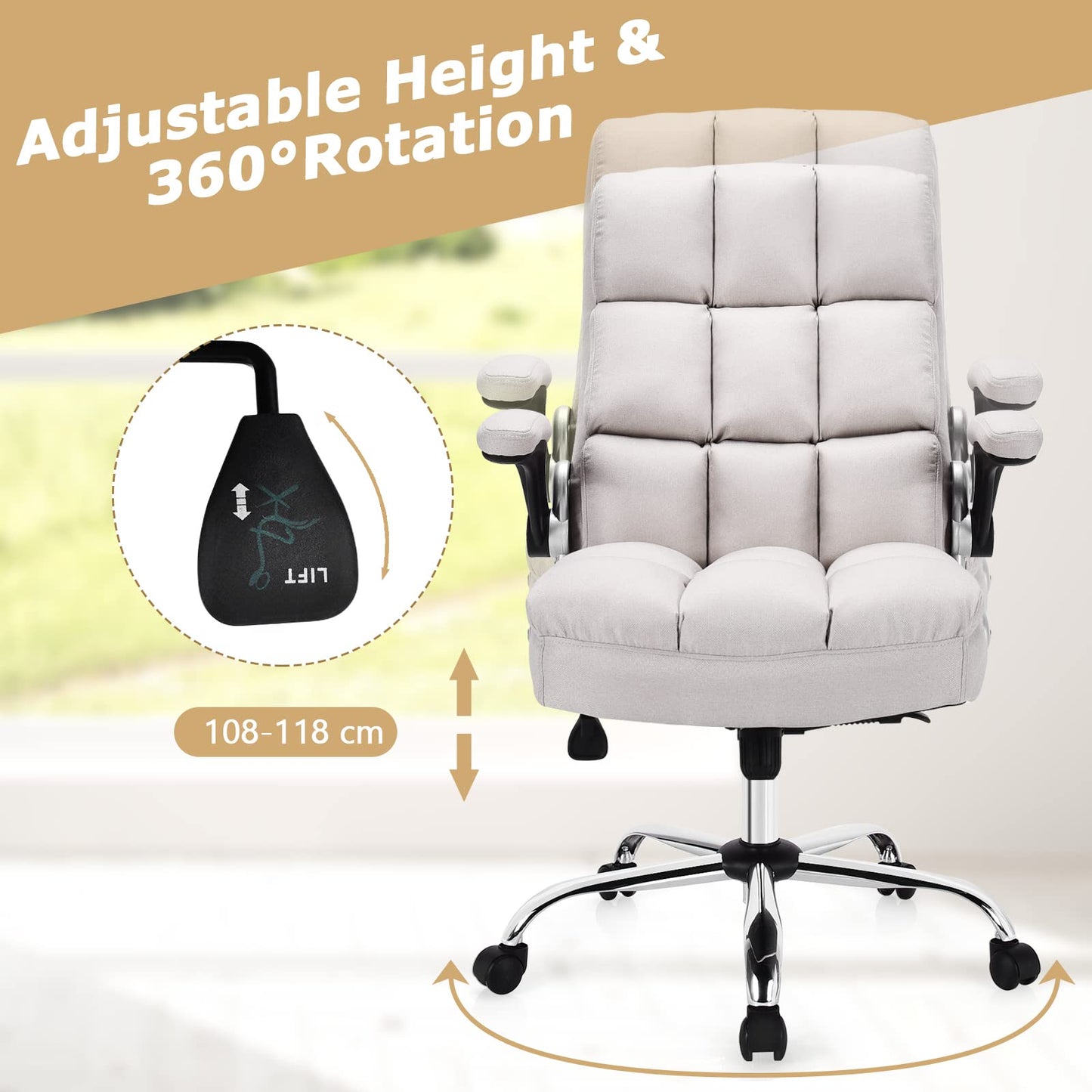 Executive Office Chair, Ergonomic High Back Swivel Computer Desk Chairs with Flip-up Armrests