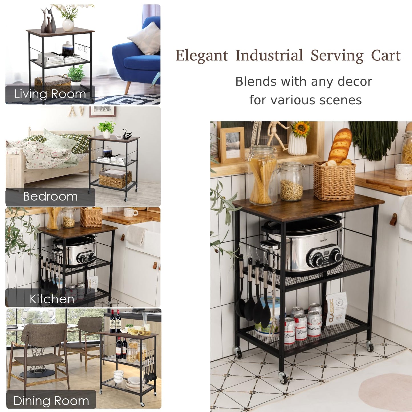 GiantexUK Kitchen Baker's Rack, 3 Tier Serving Cart Microwave Stand with Shelves