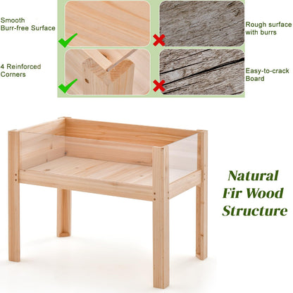 GiantexUK Raised Garden Bed, Wooden Elevated Planter Box with Acrylic Panels Drainage Holes & Movable Boards