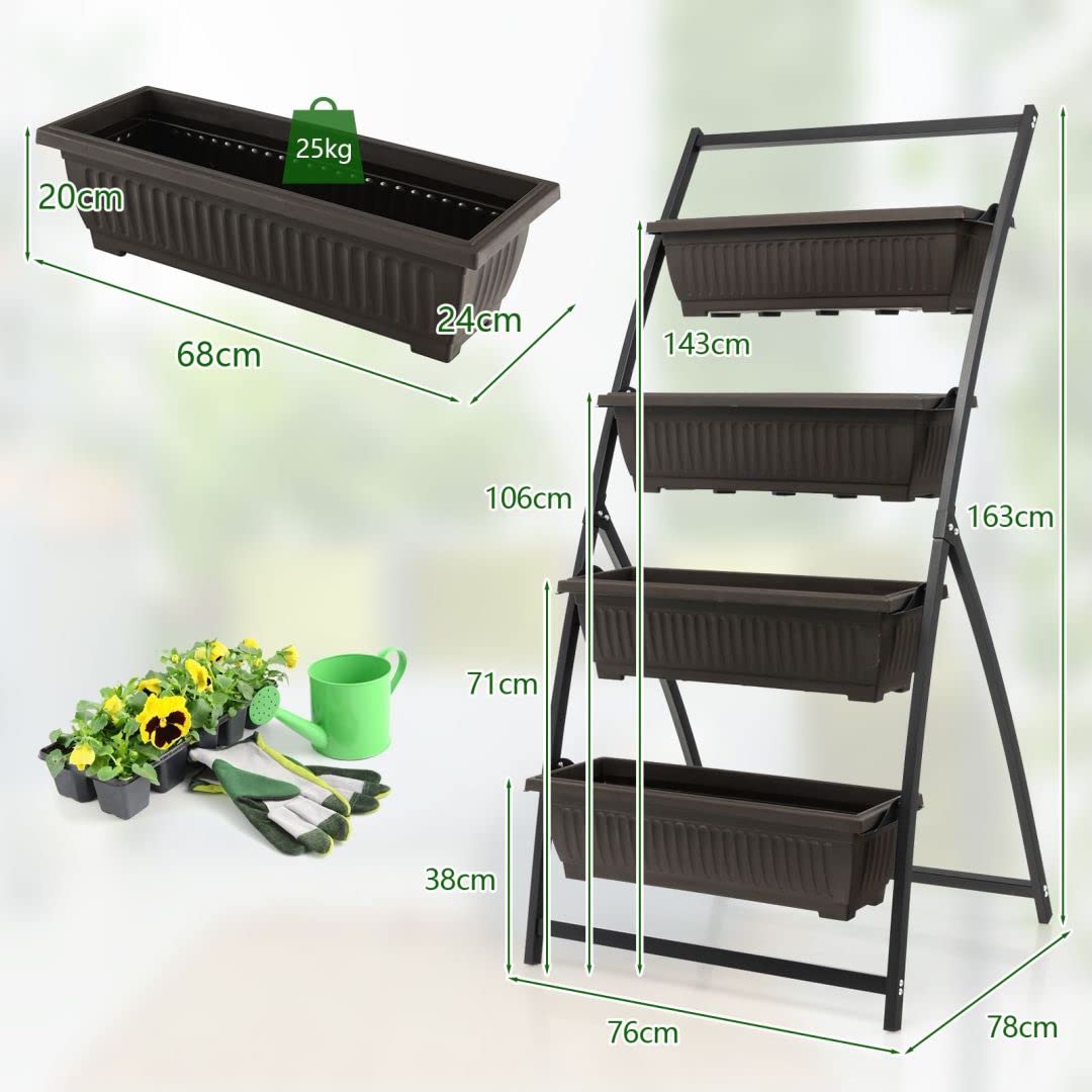 GiantexUK Raised Garden Bed, 4 Tier Vertical Ladder Planter with Removable Trays and Drainage Holes