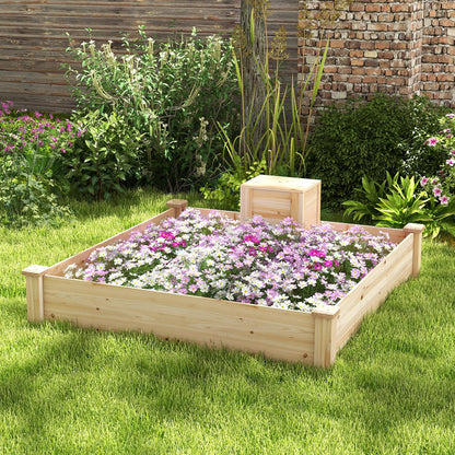 GiantexUK 300L Raised Garden Bed, Wooden Garden Planter Box with Compost Bin & Open Bottom, 124 x 124 x 26cm