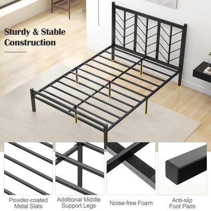 4FT6/5FT Platform Bed Frame, Double/King Size Metal Slat Support Mattress Foundation